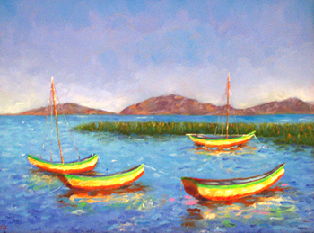 Four Boats at Lake Titikaka